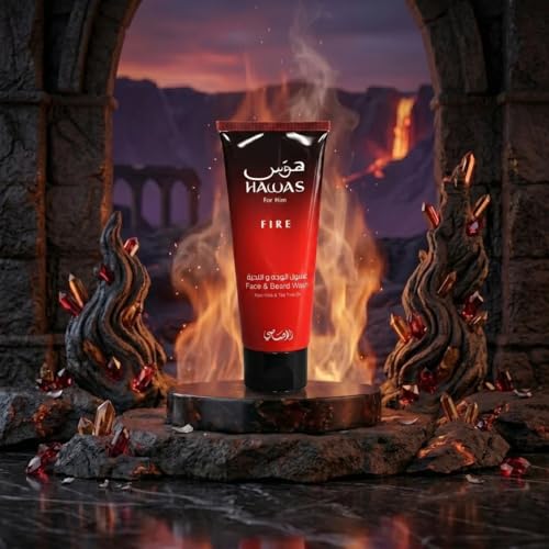 Hawas Fire Gift Set for Men - Eau De Parfum 100ml, Face & Beard Wash, Shower Gel