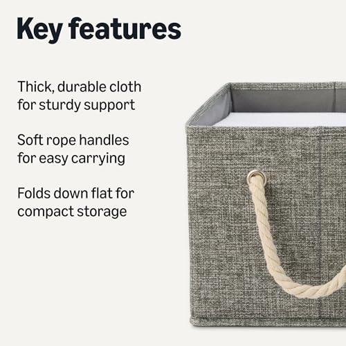 Amazon Basics Foldable Charcoal Storage Bins with Rope Handles, 3-Pack