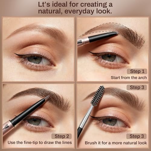 Waterproof Eyebrow Pencil 2 Pack with Dual Tip & Brush