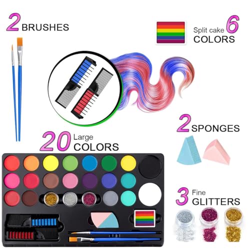 UV Blacklight Face Paint Set - 15 Neon Colors Water-Activated