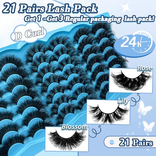 21 Pairs False Eyelashes 18-25mm 8D Volume D Curl Mink