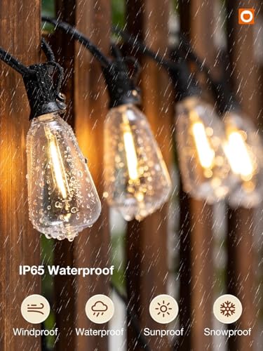 addlon 96FT Smart Outdoor String Lights, Dimmable Patio Lights with 30 Waterproof LED Edison Bulbs, String Lights for Outside Work with APP Control, Music Sync Outdoor Lights for Bistro Backyard Party