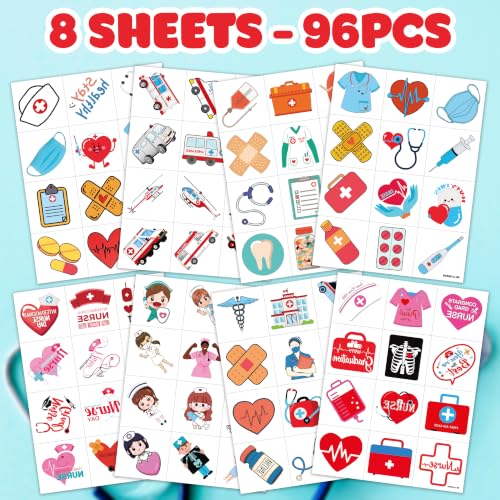 96 PCS Nurse Temporary Tattoos for Kids Party Favors
