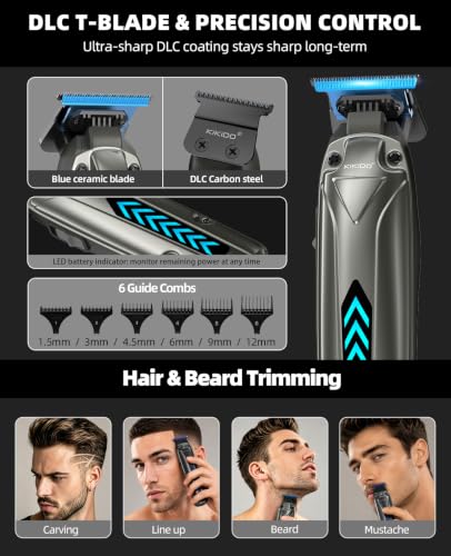KIKIDO Cordless Professional Hair Clippers Kit with 3 Batteries & Accessories