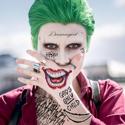 5 Sheet 3D Joker Temporary Tattoos - Halloween Costume