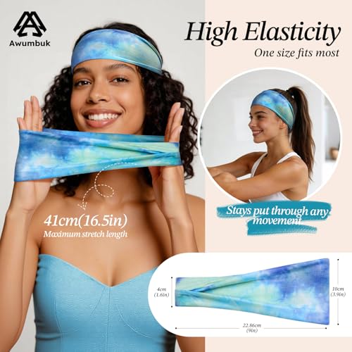 Awumbuk 8-Pack Wide Headbands for Women, Non-Slip Sports