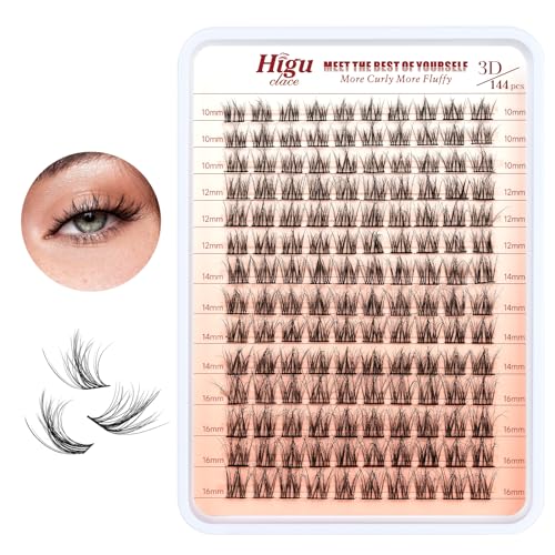 Higu clace Cluster Lashes 140Pcs, 3D Multiple Layers Eyelash Clusters Mix10-16mm, Fluffy Lash Clusters D Curl, Curled and Lightweight DIY Lash Extension Large Tray (3D Curled 10mm)