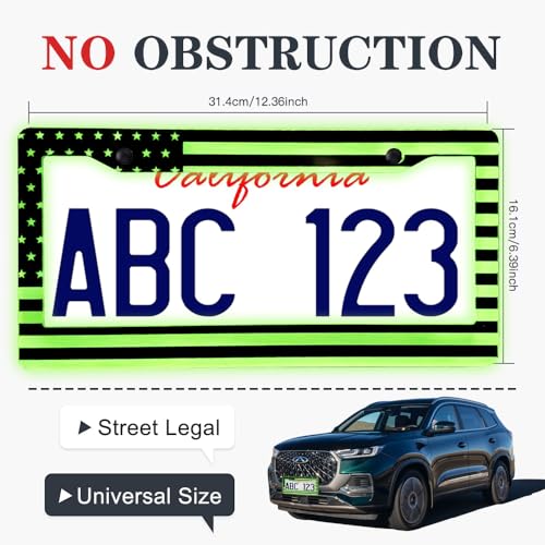 2Pcs Glow in Dark The License Plate Frame - American Flag License Plate Frames, Universal Tag Frame Self Illuminating Night, for US/CA Standard.