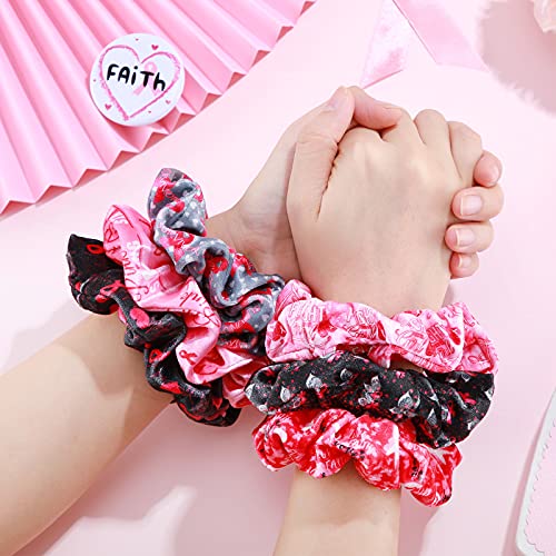 6 Pieces Breast Cancer Awareness Hair Scrunchies Velvet Hair Tie Scrunchy Pink Ribbon Elastic Hair Bands Ropes Ponytail Holders Hair Accessories for Women Girls (Charming Pattern)