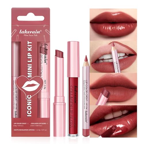 3-Piece Lip Liner & Lipstick Set - Matte & Gloss Combo