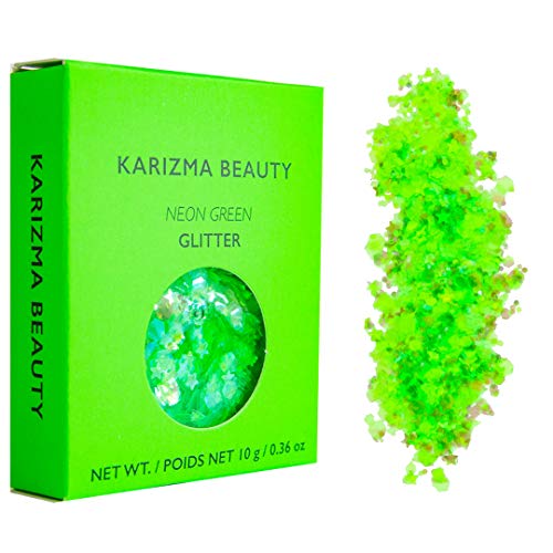 KARIZMA Neon Nights! 4X 10g Chunky Face Glitter, Hair, Eye and Body for Women and Men. Rave Festival Accessories and Cosmetic Makeup. Loose Pots