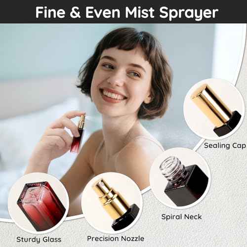 Segbeauty 0.34oz Empty Travel Perfume Atomizer Refillable, 5 Pack Mini Glass Perfume Spray Bottles, 10ml Portable Travel Cologne Spray Bottles, Small Cologne Atomizers with Clear Transfer Tool Set