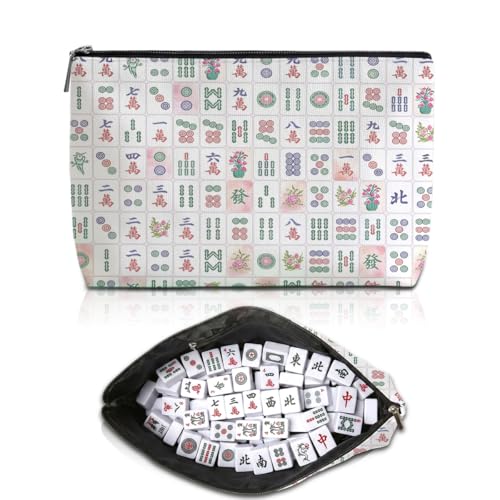 Blue Leaves American Mahjong Tile Bag with Zipper - Canvas Case