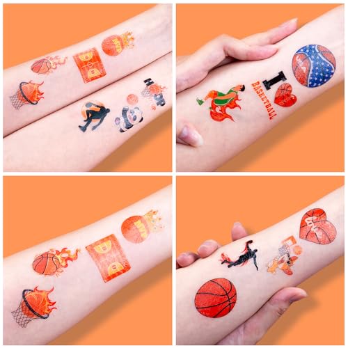 96 PCS Basketball Sports Pre-Cut Temporary Tattoos for Kids | Super Cute Basketball Themed Birthday Party Favors, Supplies, Decorations, Fake Tattoo Stickers, School Rewards & Gifts for Boys & Girls