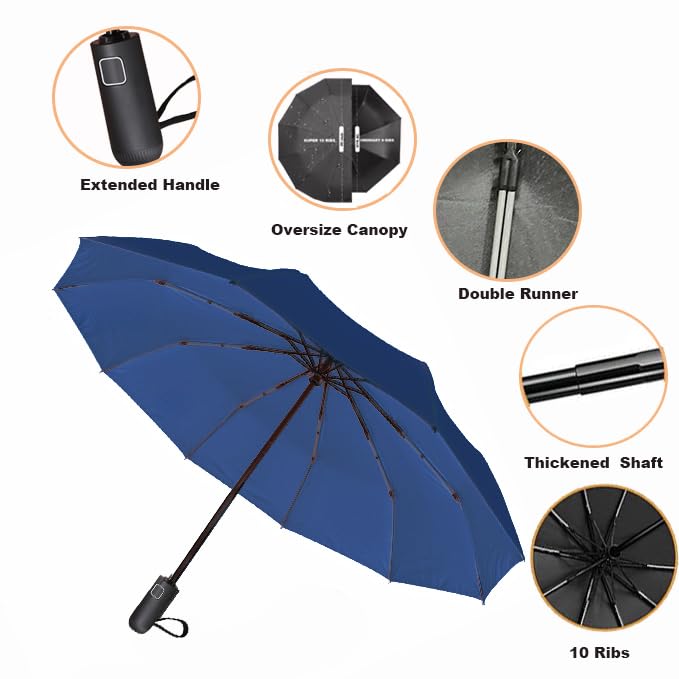 SIEPASA Windproof Travel Compact Umbrella-Automatic Umbrellas for Rain-Compact Folding Umbrella, Travel Umbrella Compact, Windproof Umbrellas for Men Women Teenage.(Navy Blue, 54 Inch)