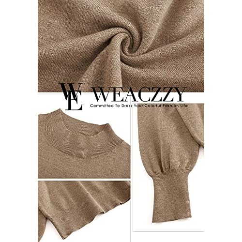 WEACZZY Women's 2026 Fall Fashion Casual Sweaters Mock Neck Long Lantern Sleeve Lightweight Knit Pullover Sweater Tops