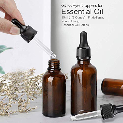 Essential Oil Droppers 15 Pack - 15ml Glass Eye Dropper Tops