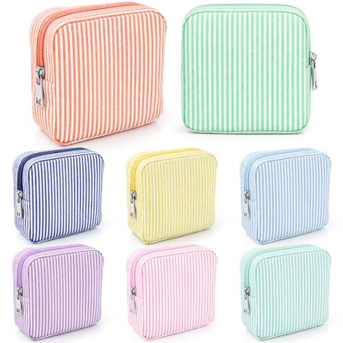Giesiery 8-Pack Seersucker Makeup Bags - Striped Cosmetic Organizers