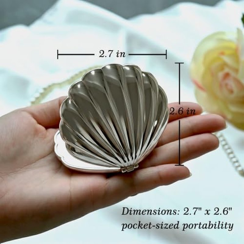 Seashell Compact Mirror - Double-Sided HD Makeup Mirror for Purse