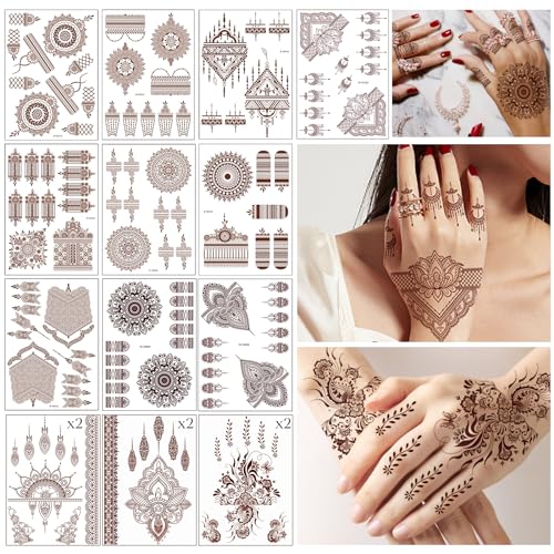 Snail Garden 16 Sheets Temporary Tattoos - Brown Mandala Lace