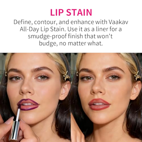 VaaKav 01 Strawverry Kiss Peel Off Lip Stain & Lip Liner, Waterproof 2-in-1 Makeup