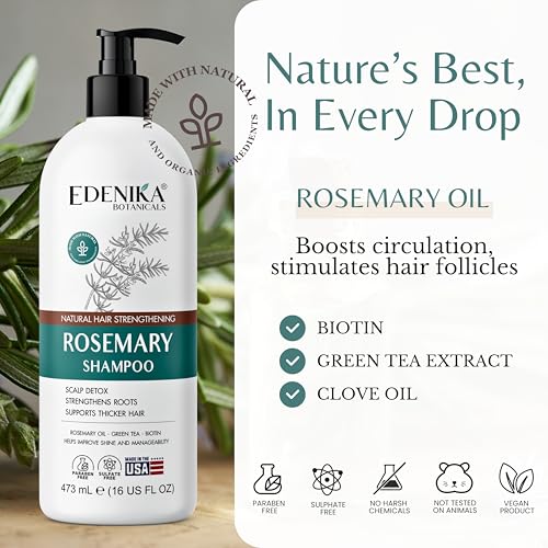Edenika Botanicals Rosemary Oil Shampoo with Biotin, 16 fl oz
