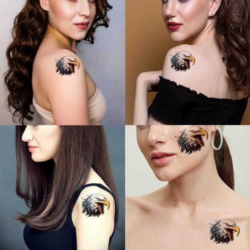 6 Sheets Temporary Tattoos Eagle Fake tattoos Neck Arm Chest for Women Men Adult