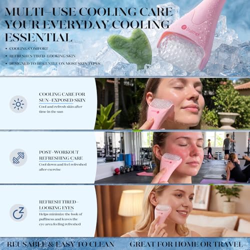Pink Ice Roller & Gua Sha Set for Face & Migraine Relief - BAIMEI IcyMe