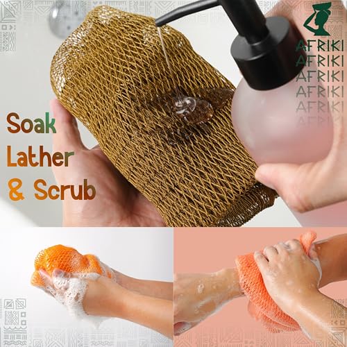 AFRIKI Forest Green African Net Sponge - Extra Long Exfoliating Body Scrubber