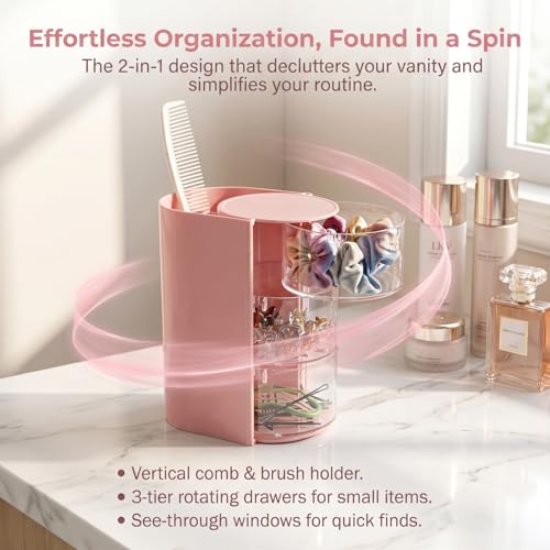 Rotating Hair Accessory Organizer with Brush Holder