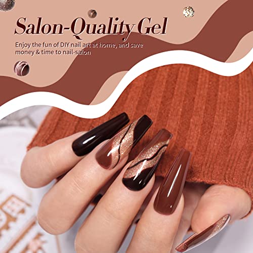 Born Pretty Fall Winter Halloween Gel Nail Polish Burgundy Wine Red Caramel Brown Coffee Autumn Gel Polish Set Gel Nail Kit Christmas Gift Nail Art Manicure Collection 6PCS 7ML