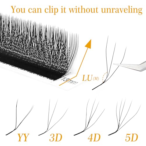 W Eyelash Extensions 0.07mm Thickness 3D Premade lash Fans LU/M Curl Lashes 8-15mm Mixed Tray Soft Fluffy Volume Lash Fans Natural Look Individual Eyelashes (Black, 3D-007-LU-8-15MM)