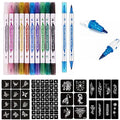 Temporary Tattoo Markers & Stencils Kit - 10 Pens + 80 Designs