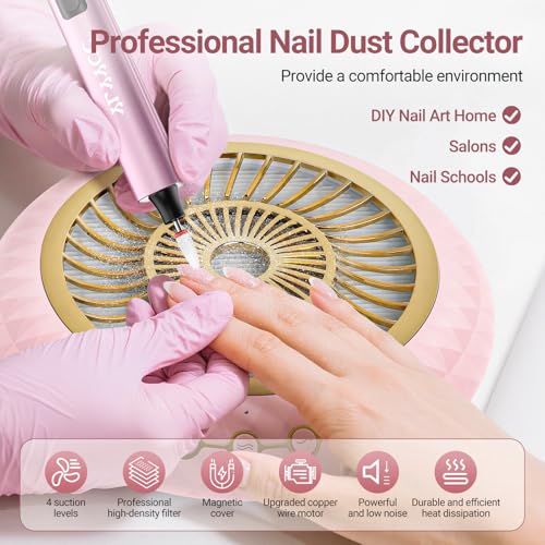 Nail Dust Collector Quiet, 5000RPM Vacuum Fan Extractor with Reusable Filter | Home/Salon Use, Pros Tech & Beginners