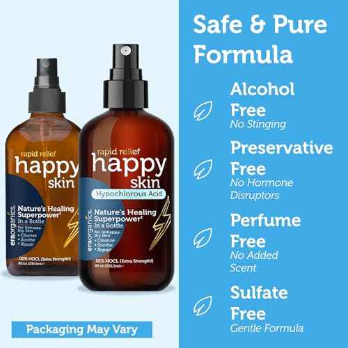 Happy Skin .02% Hypochlorous Acid Spray Toner? Extra Strength, Extra Gentle 100% Natural Toner & Skin Cleanser for Face & Body? Soothe, Hydrate & Repair Dry, Sensitive Skin? pH Balanced, Non-Toxic 8oz