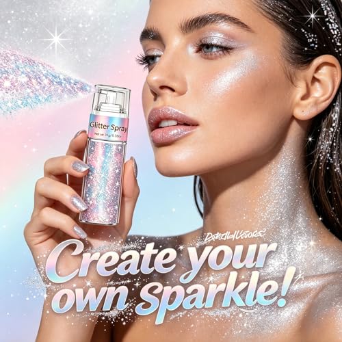 Sulily Silver Rainbow Glitter Hair & Body Spray - Long-Lasting, Water-Resistant Dry Powder