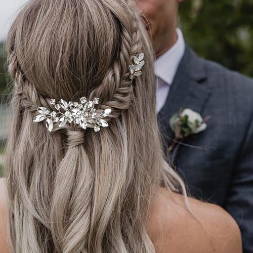 Silver Rhinestone Hair Comb (2 Pack) - Bridal Crystal Comb