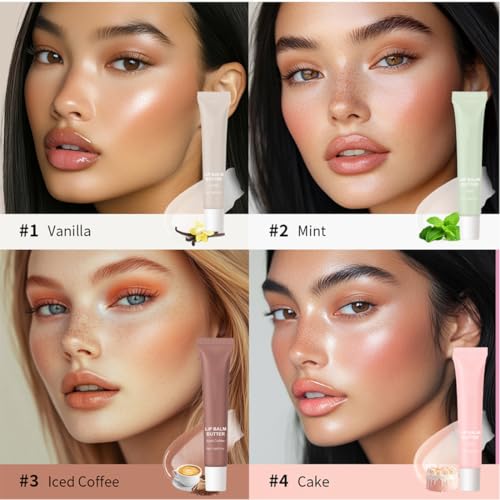4PCS Glossy Butter Lip Balm Set,Hydration Lip Gloss,Conditioning Lip Mask and Instant Moisture Tinted Lip Balm, Long Lasting Hydrating Softens Dry Lips Care Oil,Christmas Makeup Gift for Women