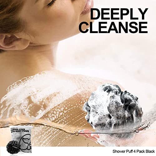 Black and White Bath Loofah Sponge Shower Pouf Mesh Puff Shower Ball for Men and Women