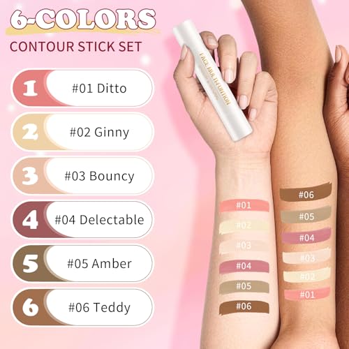 6-Color Cream Contour Stick Kit with Highlighter & Bronzer