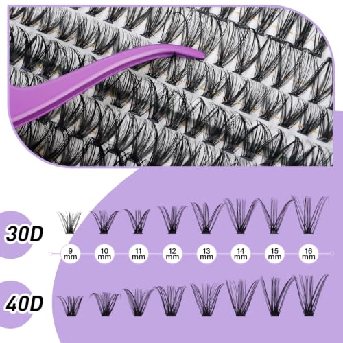 B&Qaugen Lash Clusters Kit 280PCS 30D+40D with Bond, Seal & Remover - Latex-Free, Clear Band