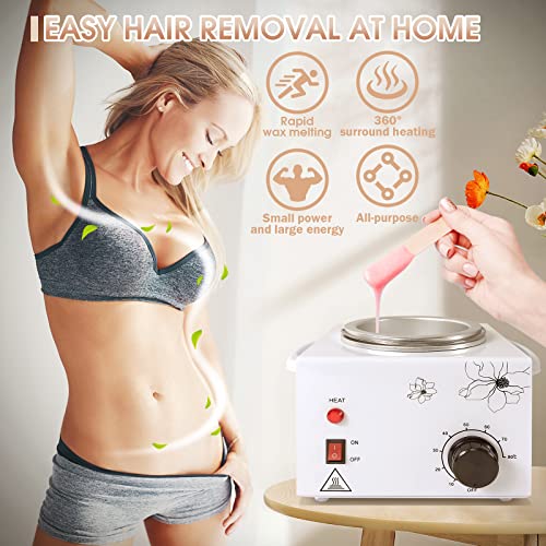 600ML Wax Warmer for Hair Removal, Professional Waxing Heater Pot with Adjustable Temperature for Women Men, with 20 Wooden Wax Sticks