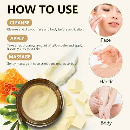 Veakoo Beef Tallow for Skin, Organic Whipped Tallow and Honey Balm, Grass Fed Beef Tallow Face Moisturizer, Natural Tallow Skin Care Cream Body Butter, Nourish and Soothe Dry Skin