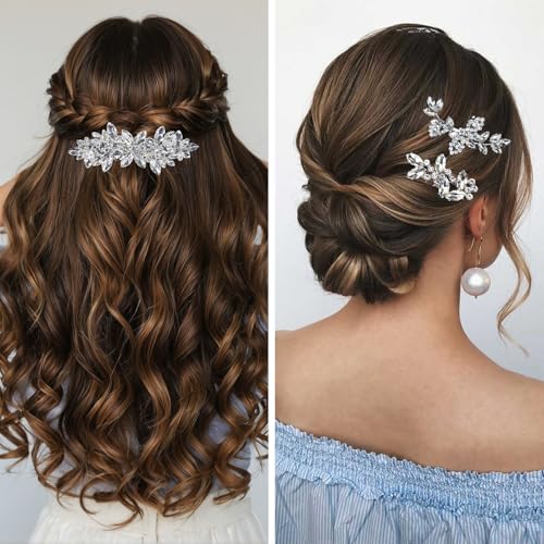 Rhinestone Bridal Hair Clips - 4 Piece Pearl Wedding Set
