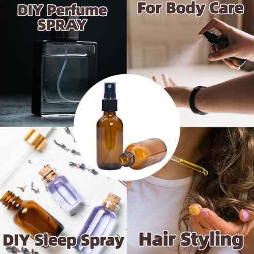 4 PACK 2 oz Amber Small Glass Spray Bottles, Empty Spray Bottle for Hair, Plants, Perfume - Fine Mist, 2oz Mini Spray Bottle
