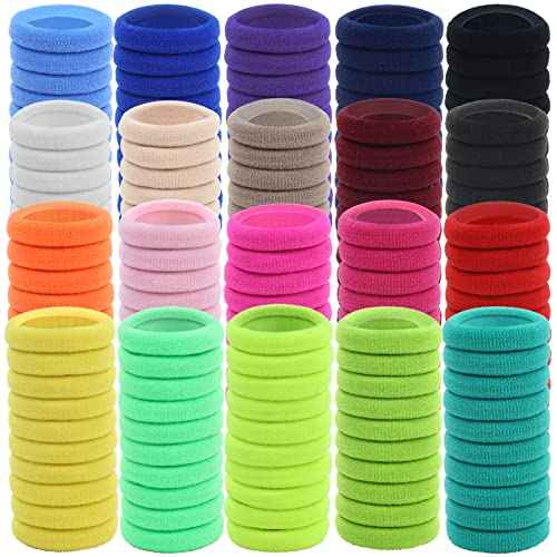 Lawie 200 Pack Terry Cloth Knit Thick Colorful Hair Ties Scrunchies Elastics Hair Bands for Thin Curly Hair Ponytail Holder
