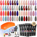 Modelones 133pcs Poly Nail Gel Kit, 32 Colors Spring Pink Pastel Poly Extension Gel kit with Nail Lamp Base Top Coat Slip Solution Builder Enhancement Manicure Tools for Starter Supplies
