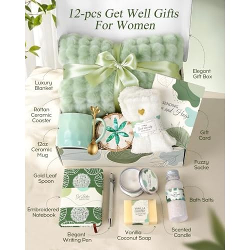Coralogo Get Well Soon Gift Baskets for Women - Hug In a Box with Blanket, Thoughtful Self Care Gifts for Get Well Sympathy Relaxation Birthday Thinking of You, Spa Baskets For Women
