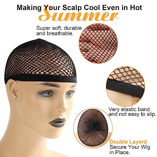 BEEOS 3 Pieces Large Net Wig Cap for Long Thick Hair with Open-end, Black Mesh Wig Cap for Women Sleeping