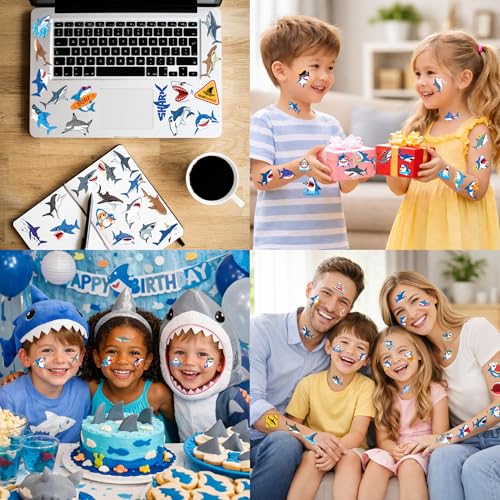 Shark Temporary Tattoos for Kids - 96 Pre-Cut Designs